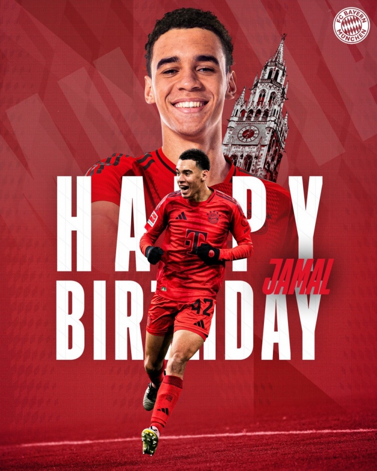  拜仁官方祝穆西亞拉22歲生日快樂，加盟至今出戰(zhàn)196次獲59球38助