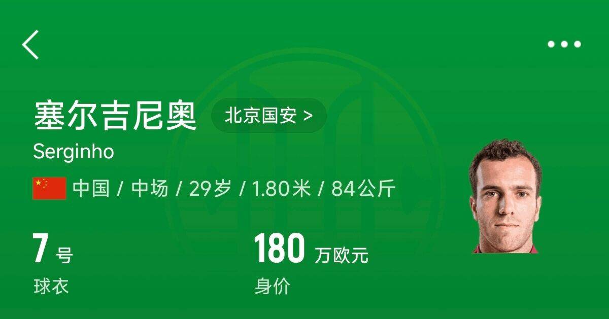  180萬歐！塞爾吉尼奧成為中國身價最高的球員，武磊120萬歐第2