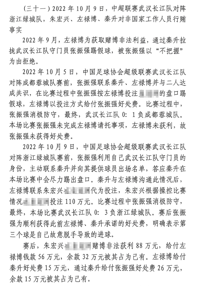 網傳判決書：前武漢門將向秦升主動請纓踢假球，合分41萬好處費