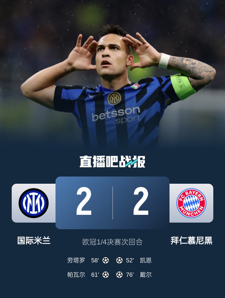  黑色3分鐘！拜仁3分鐘丟2球遭國米淘汰 去年3分鐘丟2球遭皇馬絕殺